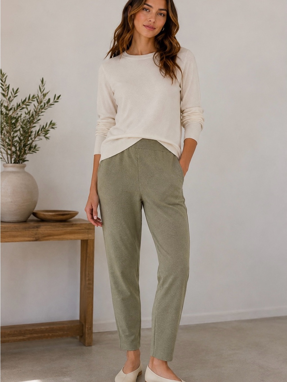 Jarbo Paige Double Knit Pima Cotton Stretch Pants Sage Green Heather Sz Small